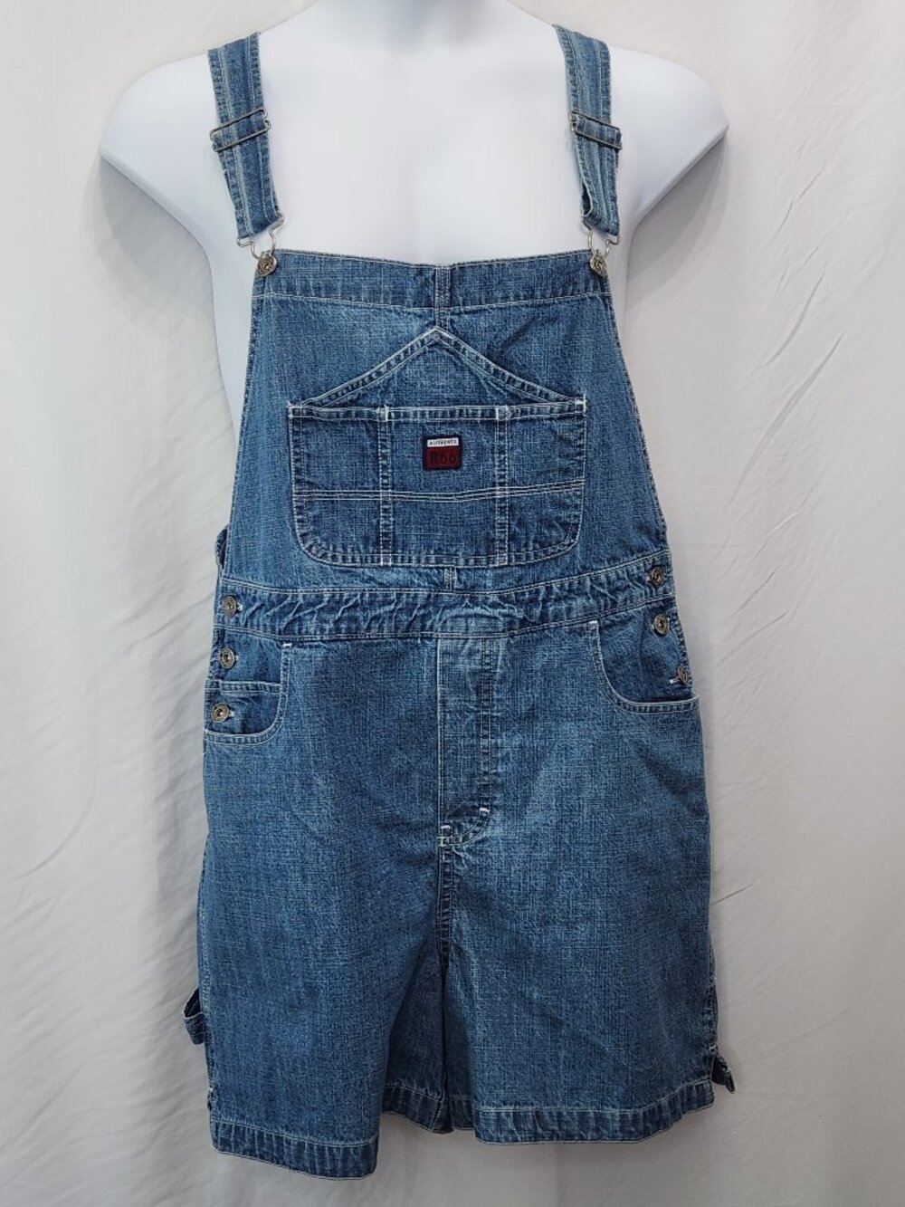 Route 66 Denim Shortalls Juniors 13 14 Large L Blue Jean Overall Shorts CC11